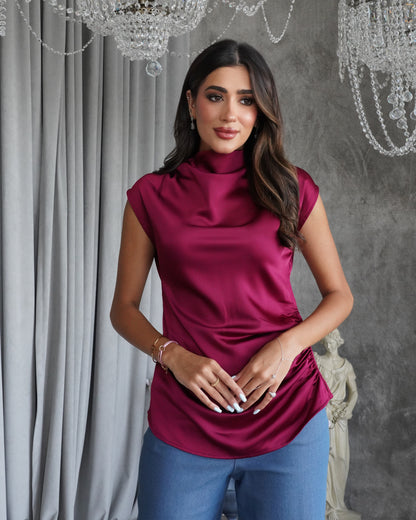 Maroon silk shirt with jeans