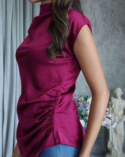 Maroon silk shirt with jeans