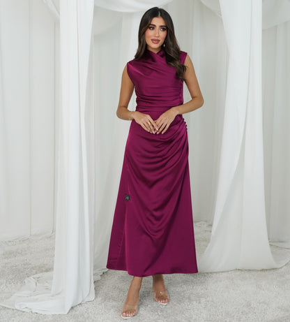 Maroon dress with side pleats