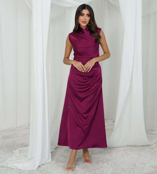 Maroon dress with side pleats