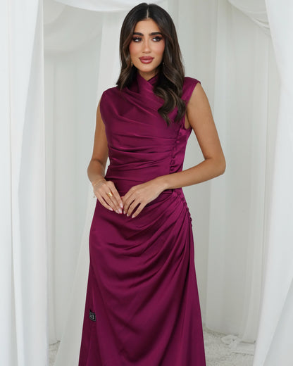 Maroon dress with side pleats