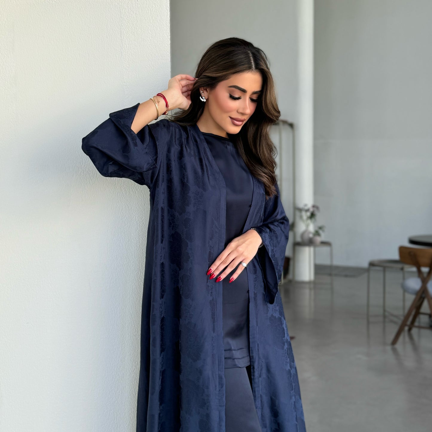 Navy silk abaya