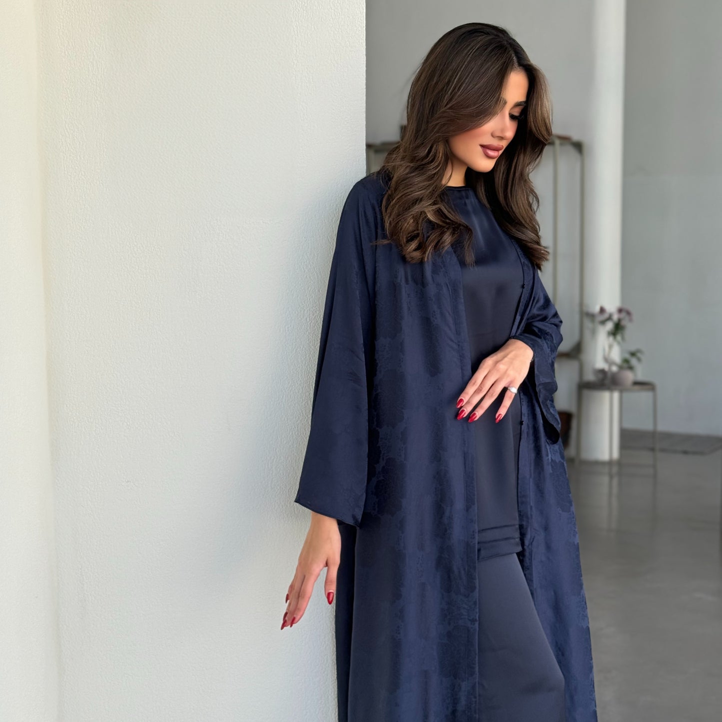 Navy silk abaya