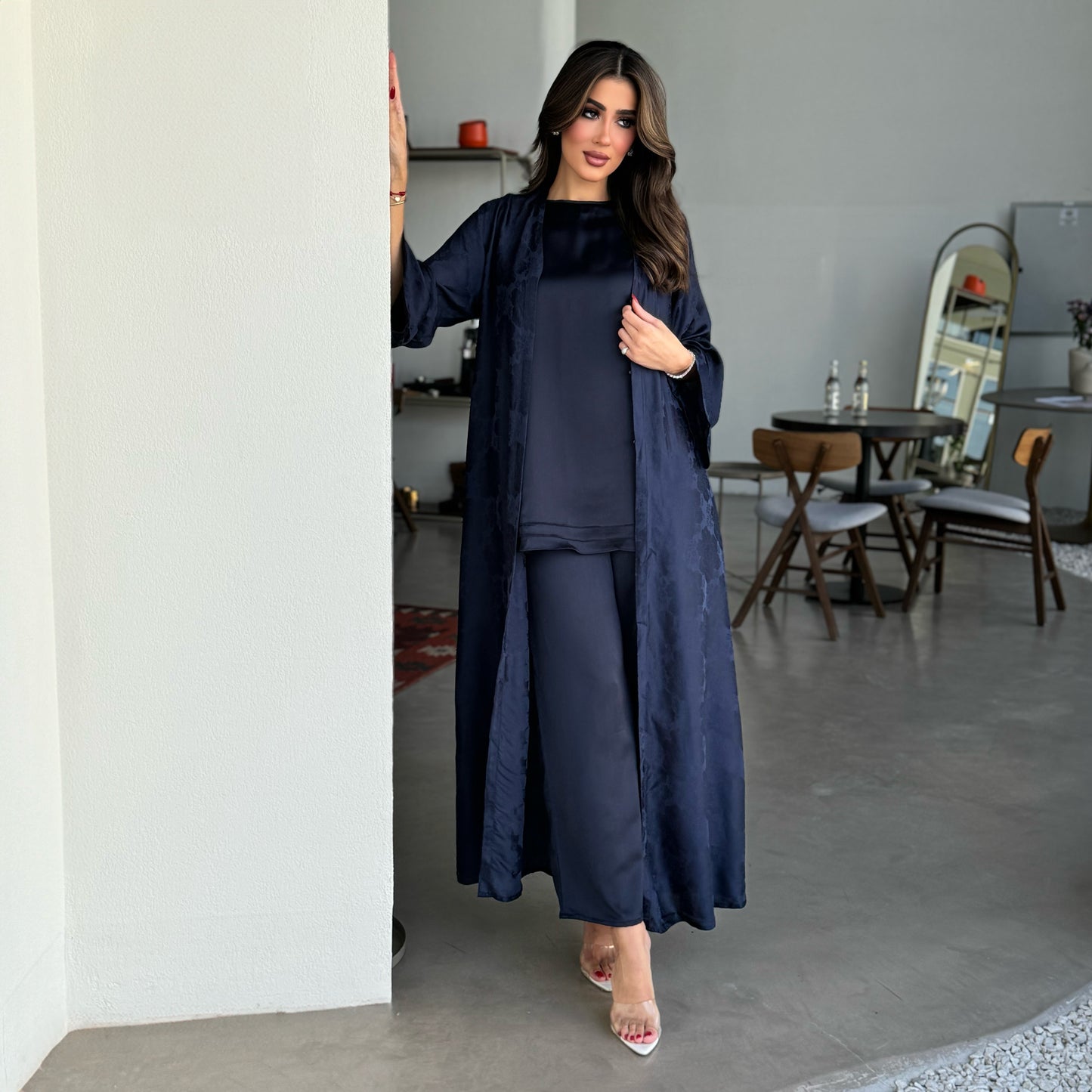 Navy silk abaya