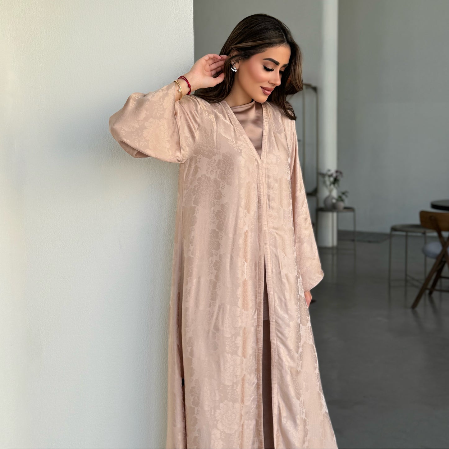 Beige silk abaya