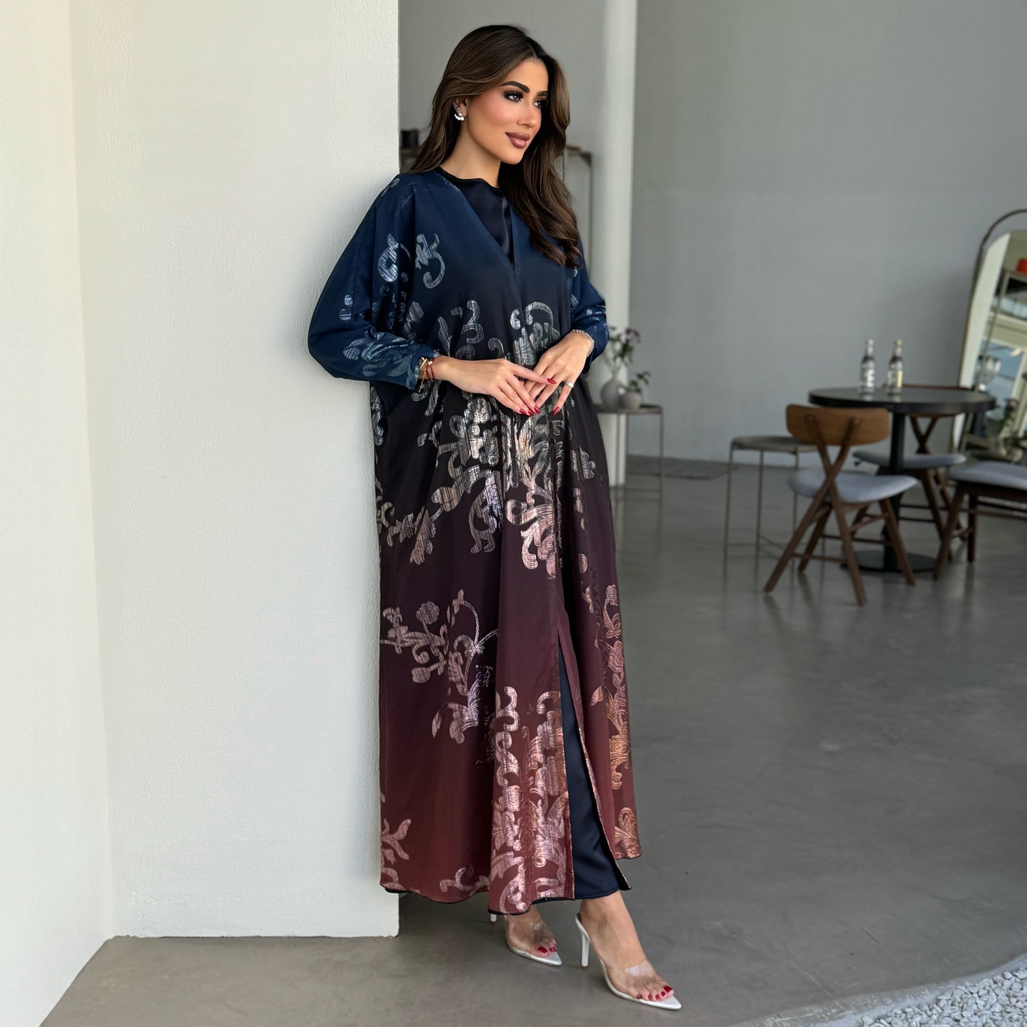 Multicolored chiffon abaya