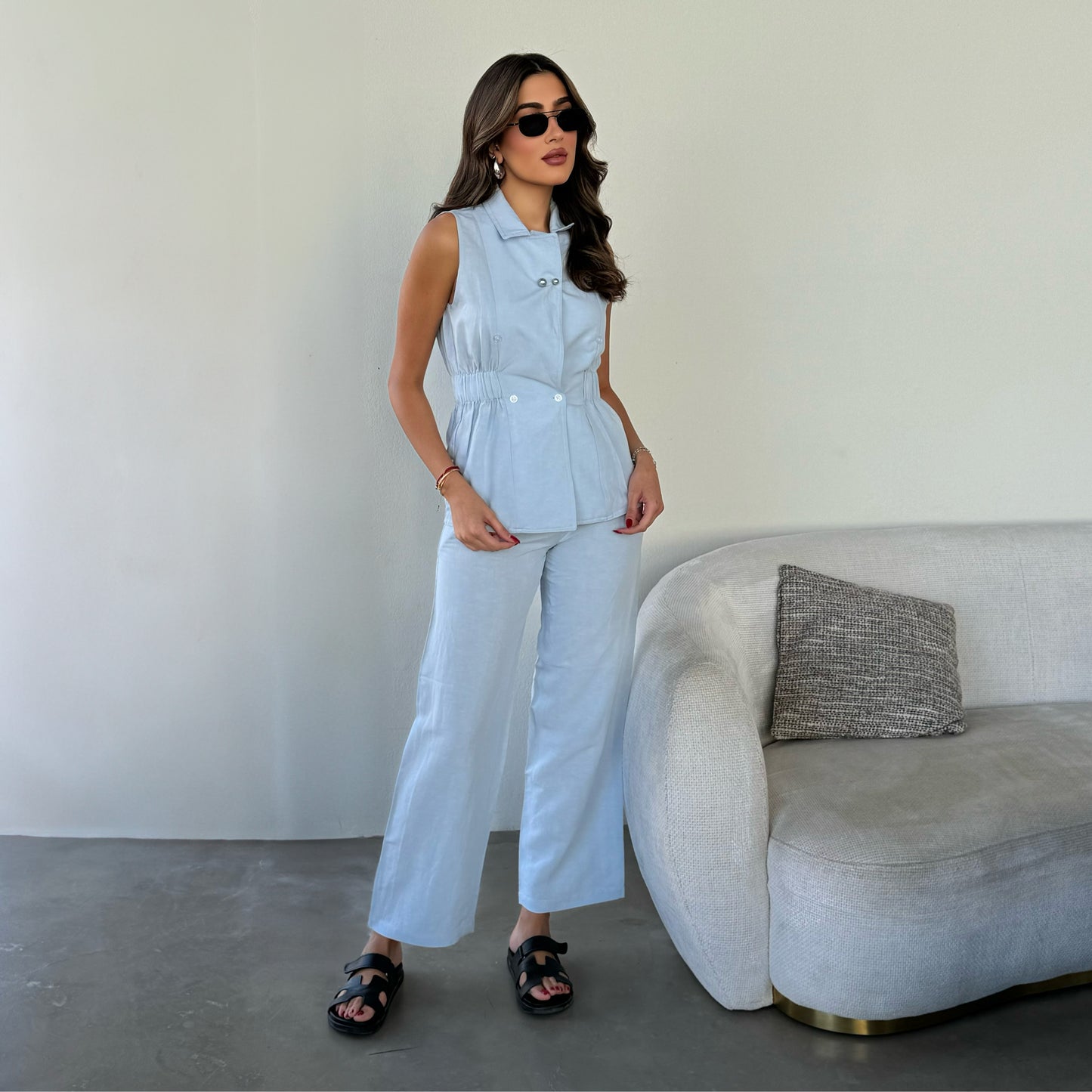 Navy suit with pearls