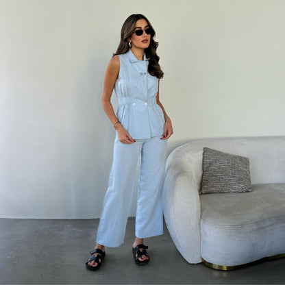 Navy suit with pearls