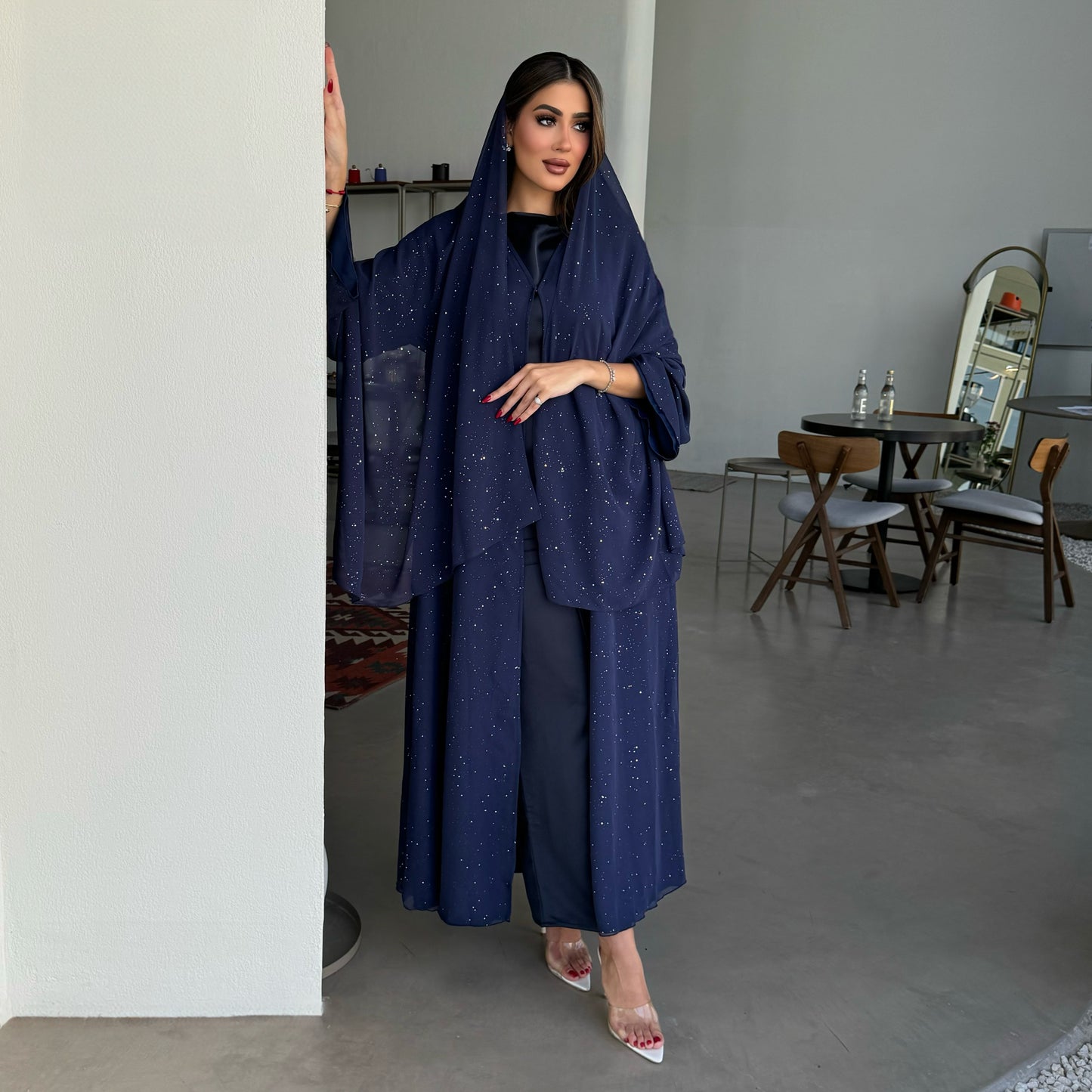 Blue abaya with glitter